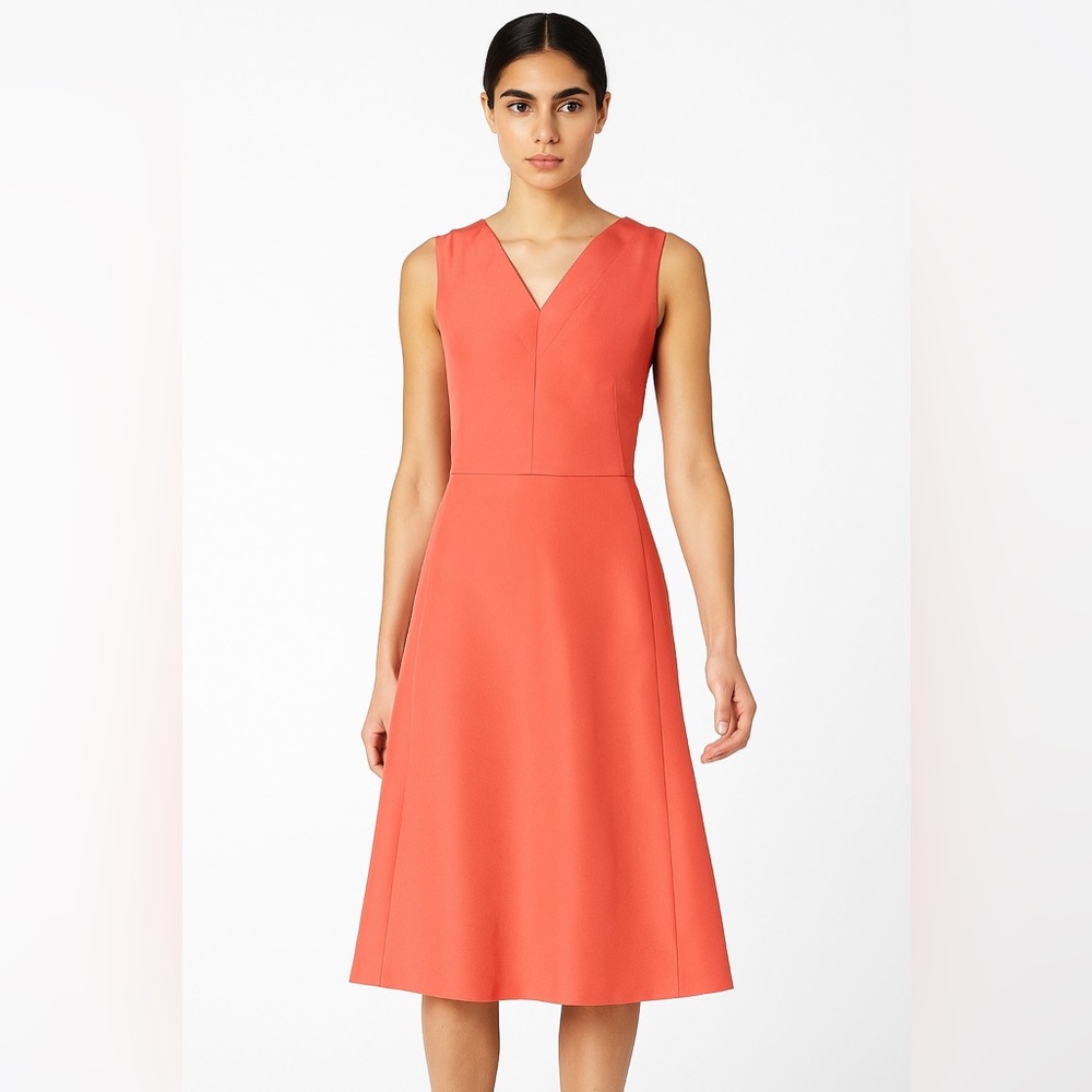 Marni Sleeveless Midi Dress Coral Pleated Cotton Silk V Neck 40 Fit Flare Italy